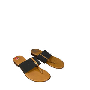 Italian Shoemakers Women’s Black Tan Flat Dressy Sandals Thick Band Size 6